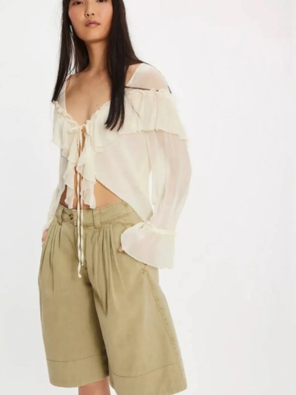 Free People Sadie A-line Long Pleated Flare Shorts, size 12
